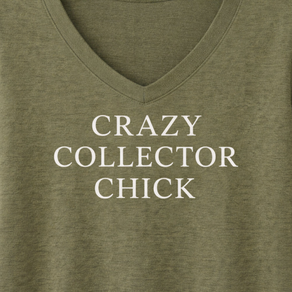 Crazy Collector Chick Tee - Army Green With Soft Ivory Signature