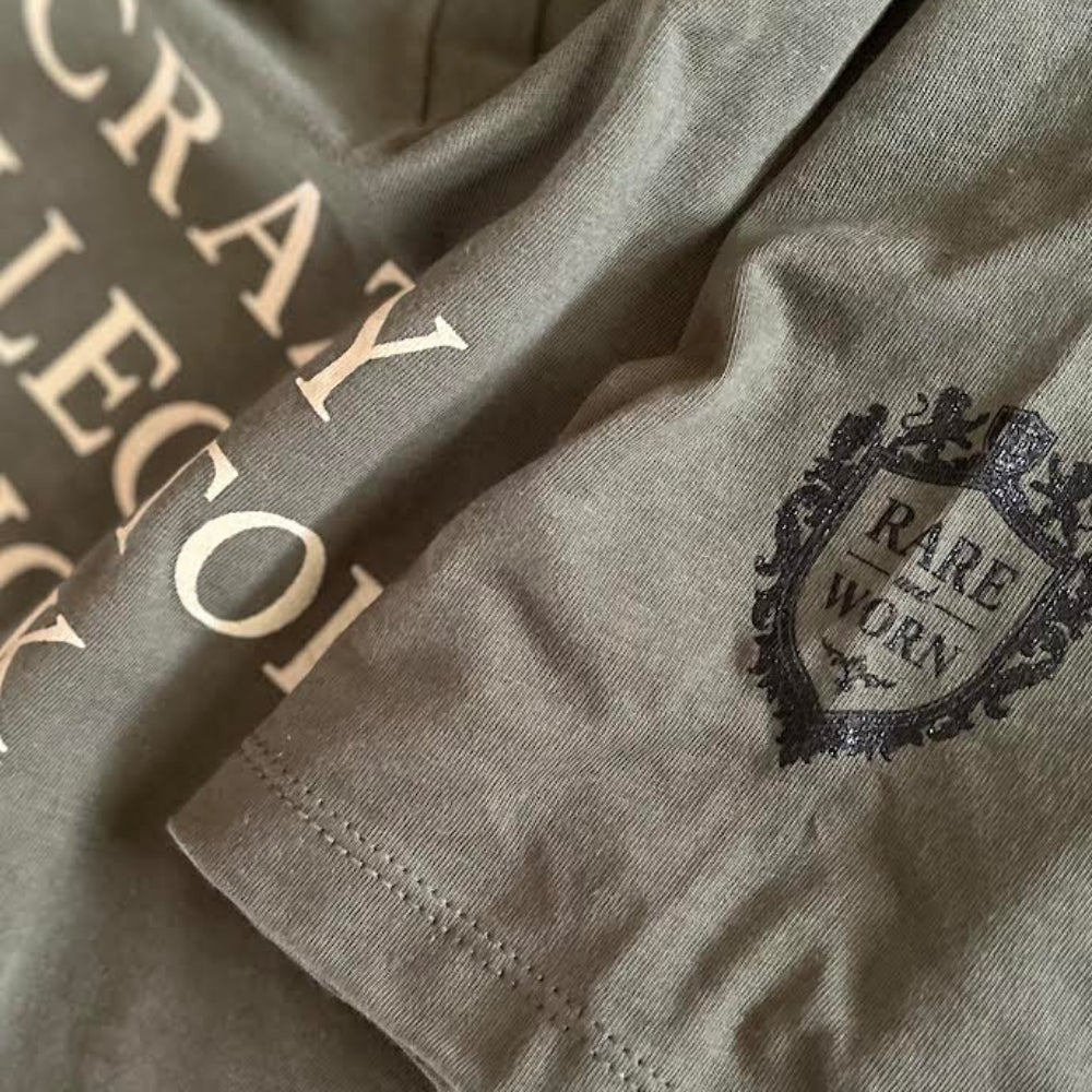 Crazy Collector Chick Tee - Army Green With Soft Ivory Signature