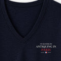 I'd Rather Be Antiquing In Paris - Embroidered Collector's Mark V Neck Relaxed Tee - Navy