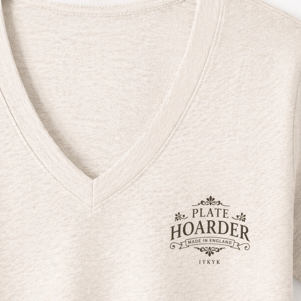 Plate Hoarder - Collector's Mark V Neck Relaxed Tee - Soft Ivory With Espresso Signature