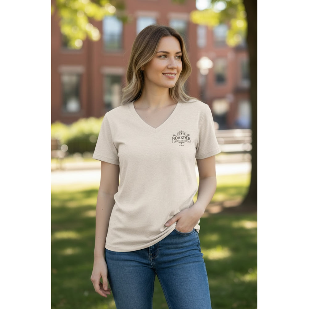 Plate Hoarder - Collector's Mark V Neck Relaxed Tee - Soft Ivory With Espresso Signature