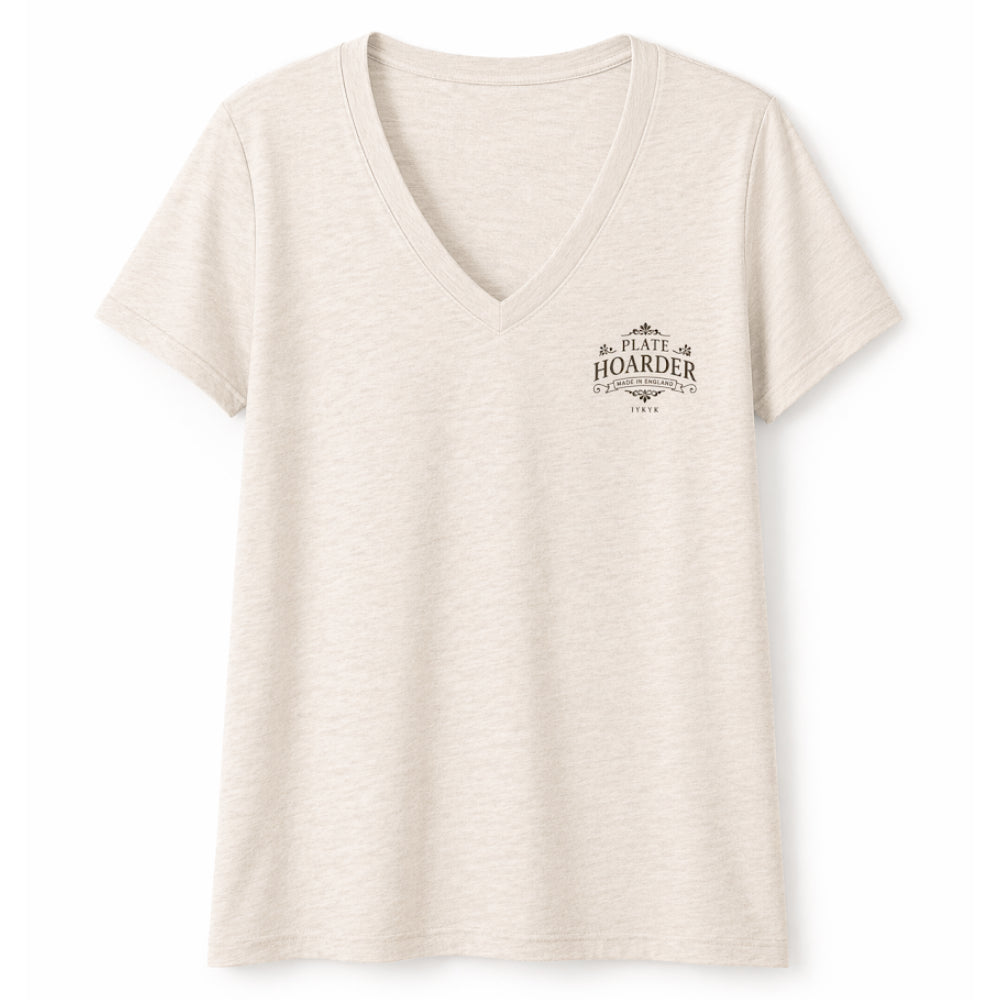 Plate Hoarder - Collector's Mark V Neck Relaxed Tee - Soft Ivory With Espresso Signature